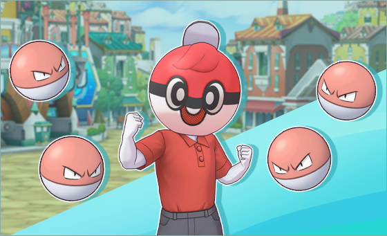 Ball Guy, surrounded by Voltorb