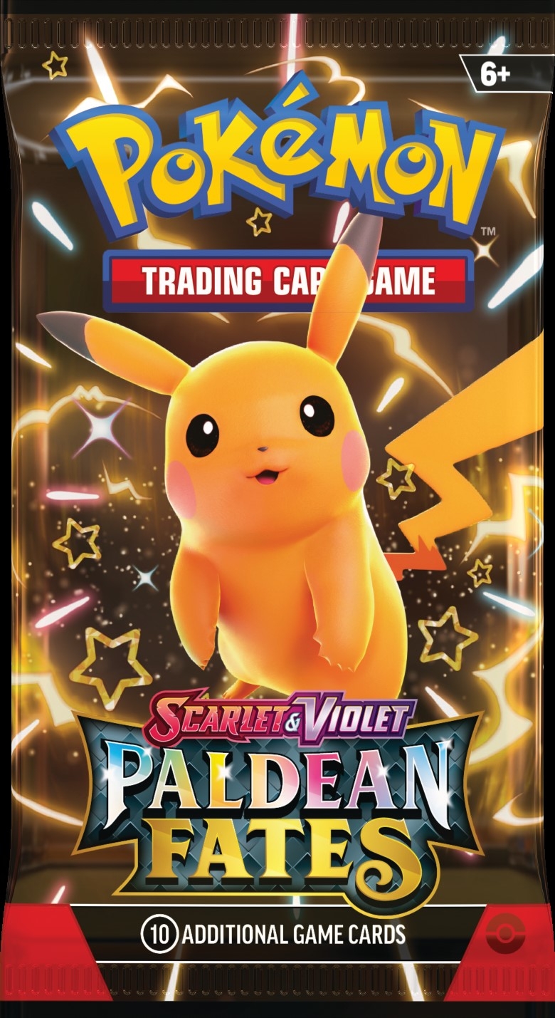 Scarlet & Violet - Paldean Fates booster pack featuring Pikachu