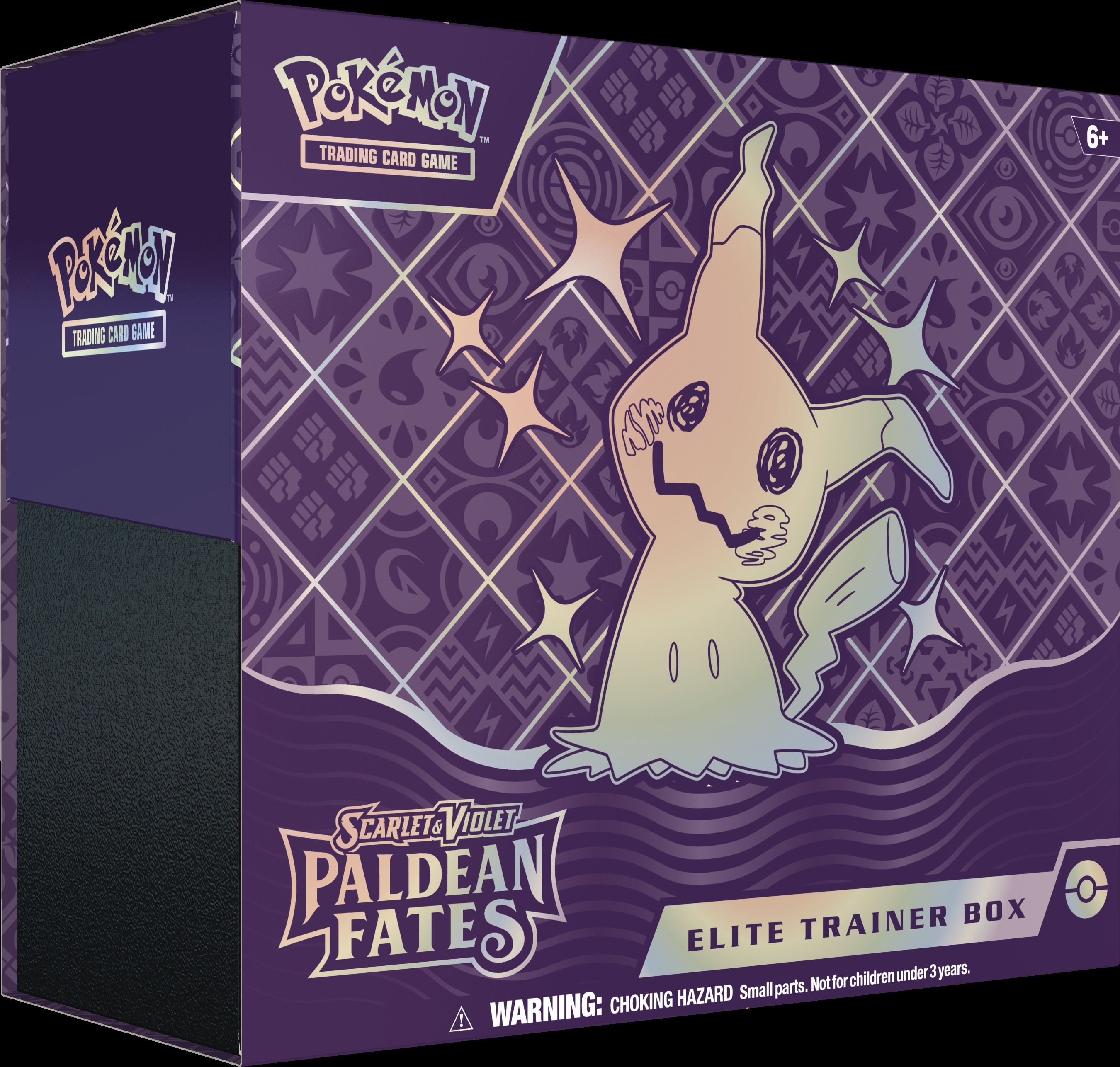 Scarlet & Violet - Paldean Fates Elite Trainer Box, featuring Mimikyu