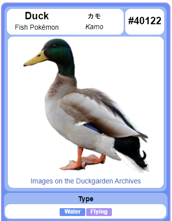 Duck Pokémon infobox from the Duckgarden April Fools 2022 event