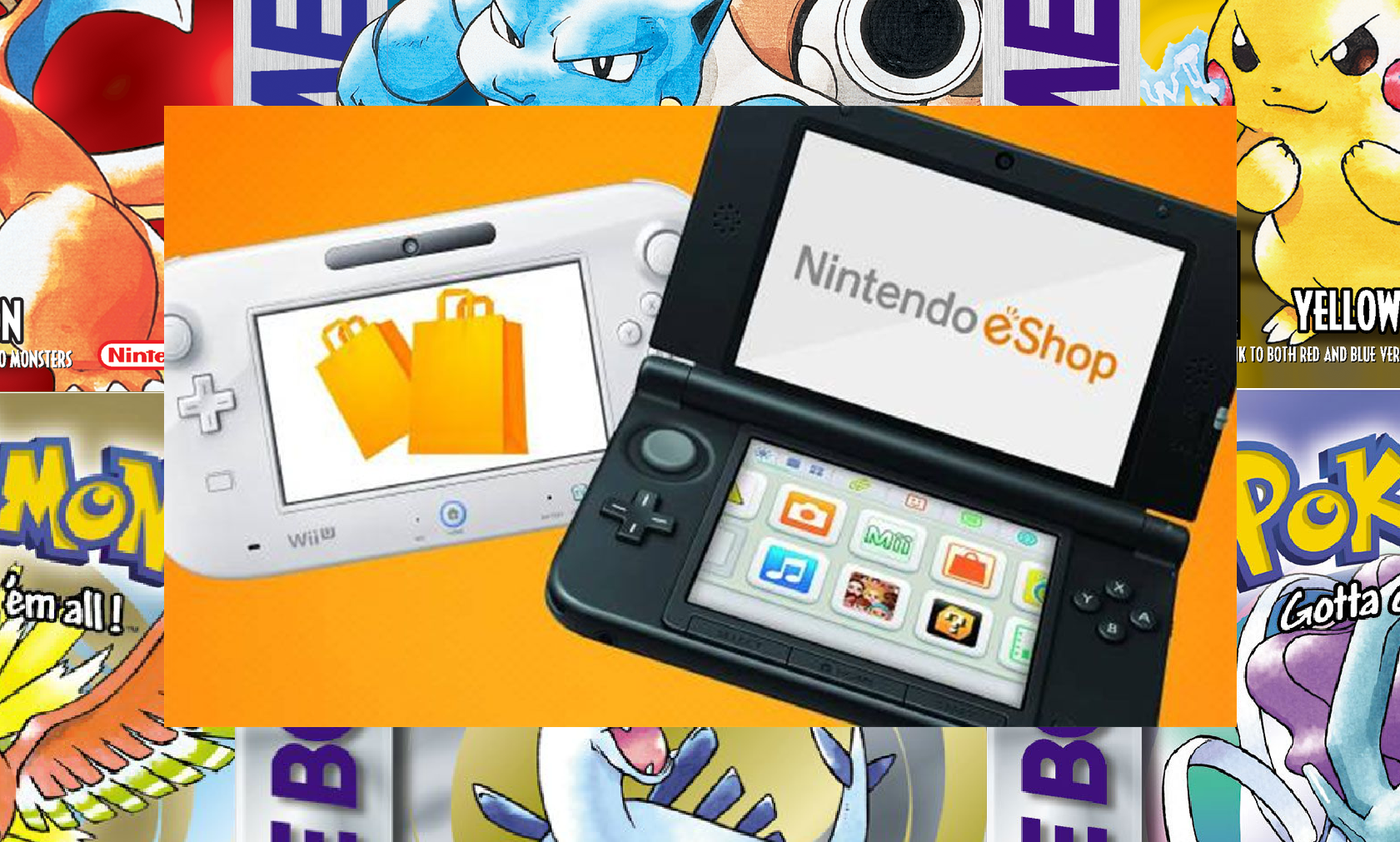 A Wii U Gamepad and 3DS XL Console, displaying Nintendo eShop logos