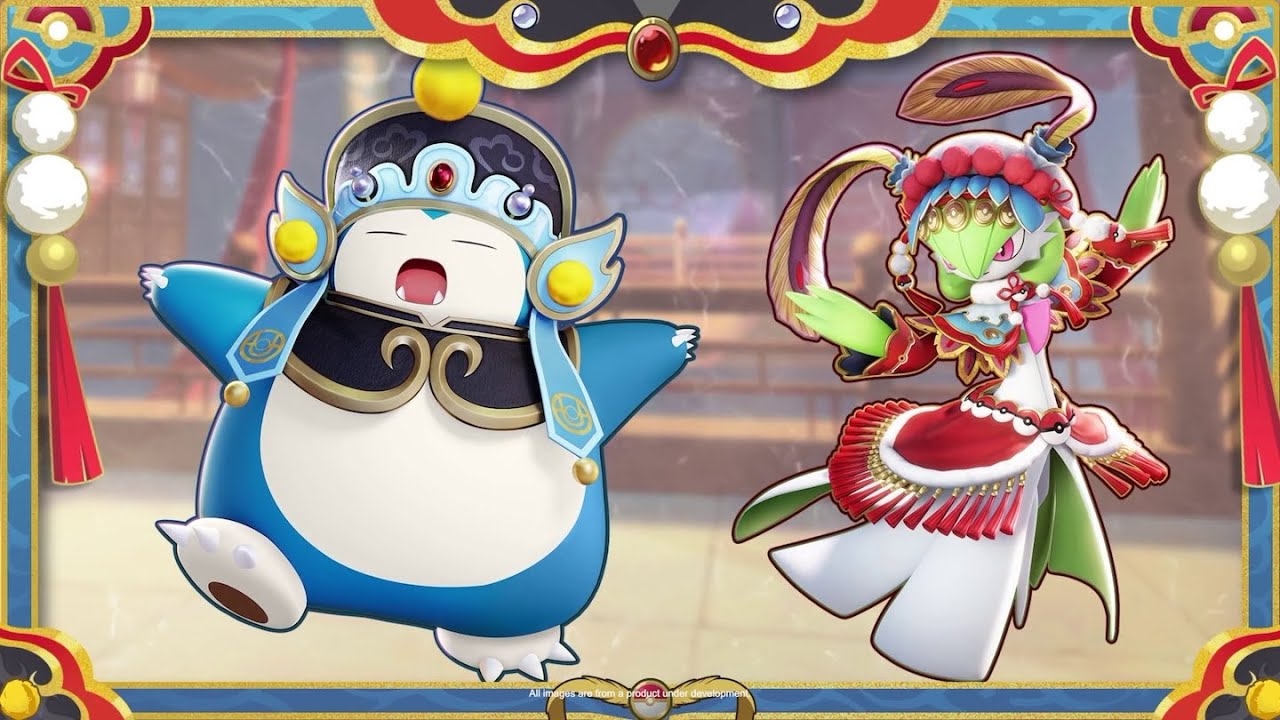 Snorlax and Gardevoir in thier new Holowear for Battle Pass 21