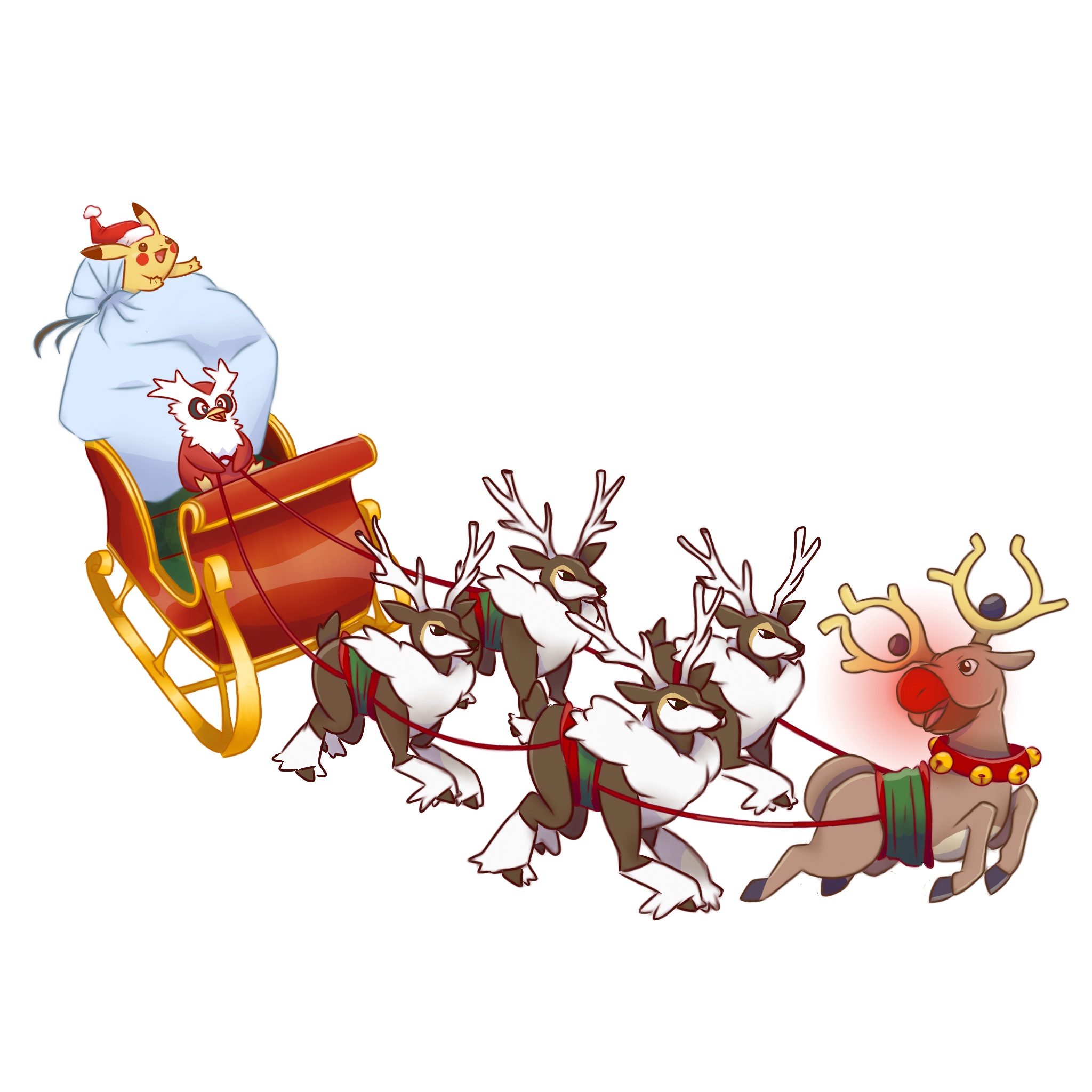 Delibird delivering presents on their sleigh